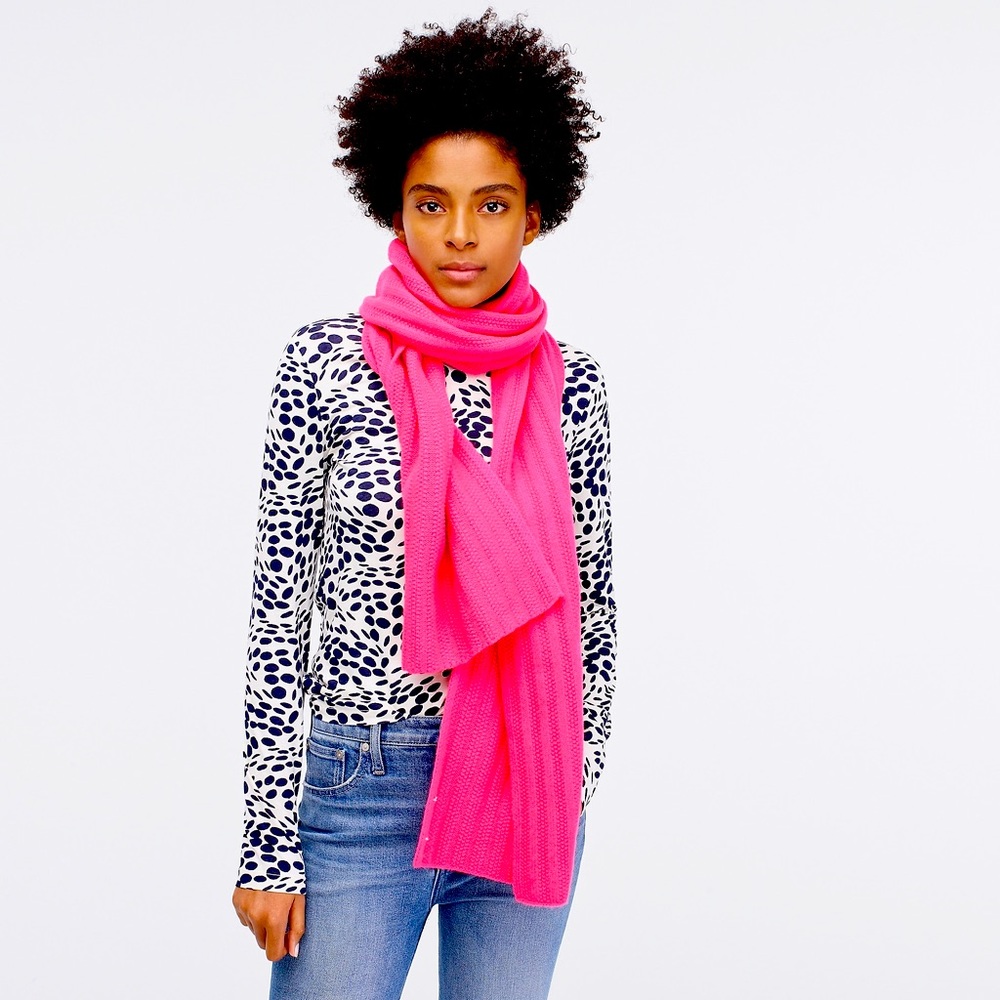 NWT $128 J. CREW CASHMERE Scarf Neon Capri Pink